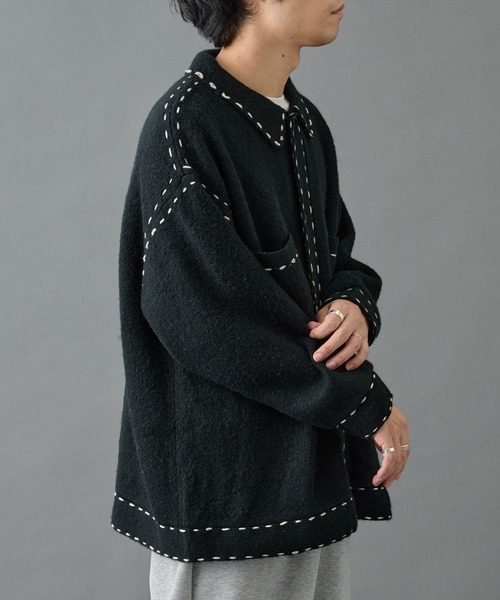 COLONY 2139（コロニートゥーワンスリーナイン）の「モヘアライクハンドステッチ襟付きカーディガン（カーディガン/ボレロ・メンズ・グレー/ブラック/ネイビー・MEDIUM/LARGE）」の9枚目の写真