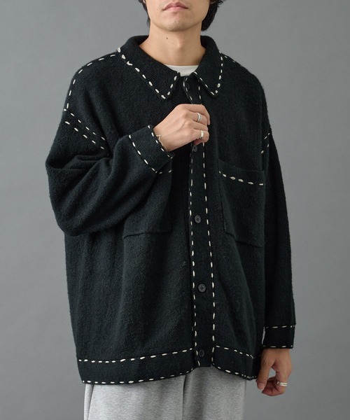 COLONY 2139（コロニートゥーワンスリーナイン）の「モヘアライクハンドステッチ襟付きカーディガン（カーディガン/ボレロ・メンズ・グレー/ブラック/ネイビー・MEDIUM/LARGE）」の6枚目の写真