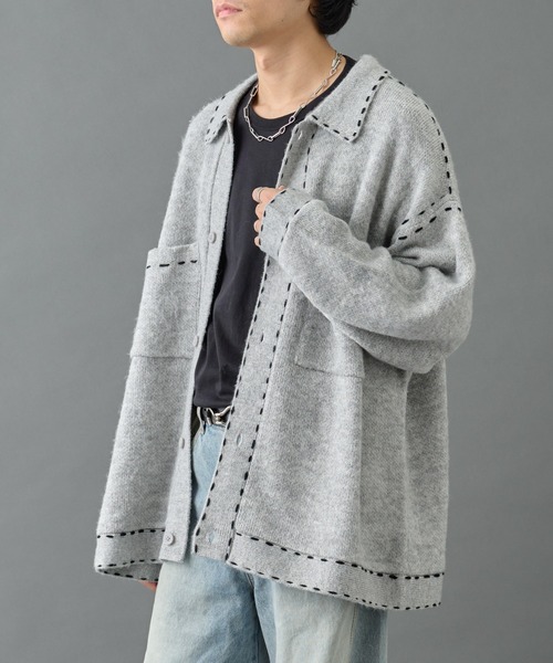 COLONY 2139（コロニートゥーワンスリーナイン）の「モヘアライクハンドステッチ襟付きカーディガン（カーディガン/ボレロ・メンズ・グレー/ブラック/ネイビー・MEDIUM/LARGE）」の11枚目の写真