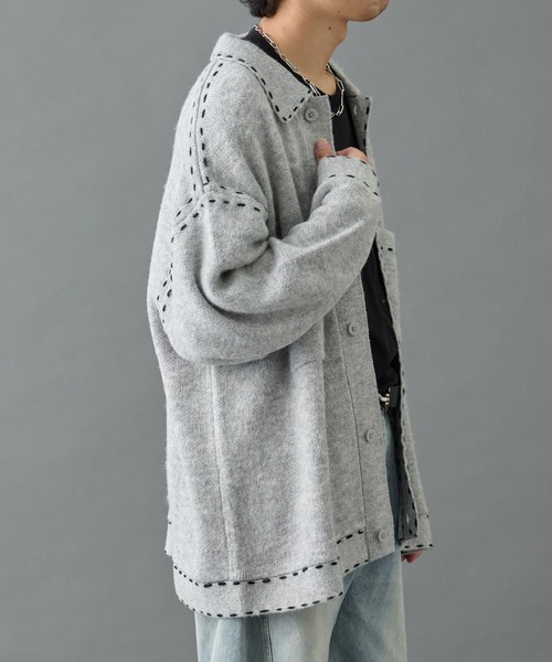 COLONY 2139（コロニートゥーワンスリーナイン）の「モヘアライクハンドステッチ襟付きカーディガン（カーディガン/ボレロ・メンズ・グレー/ブラック/ネイビー・MEDIUM/LARGE）」の13枚目の写真