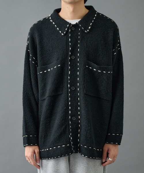 COLONY 2139（コロニートゥーワンスリーナイン）の「モヘアライクハンドステッチ襟付きカーディガン（カーディガン/ボレロ・メンズ・グレー/ブラック/ネイビー・MEDIUM/LARGE）」の14枚目の写真