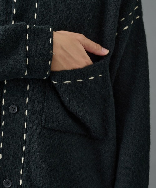 COLONY 2139（コロニートゥーワンスリーナイン）の「モヘアライクハンドステッチ襟付きカーディガン（カーディガン/ボレロ・メンズ・グレー/ブラック/ネイビー・MEDIUM/LARGE）」の4枚目の写真