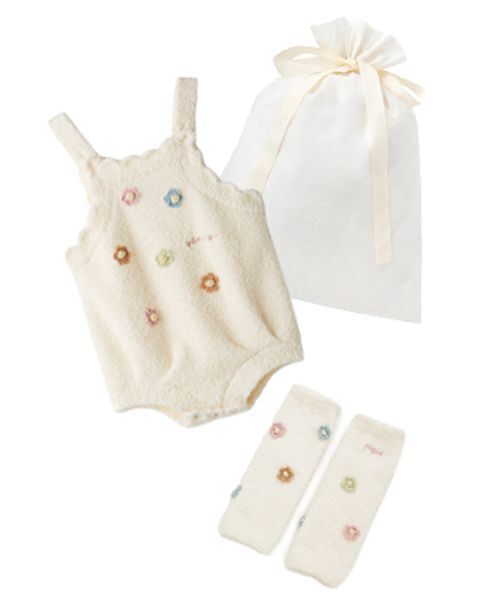 gelato pique(ジェラートピケ)の「【ラッピング済み】【BABY】ベビモコフラワーロンパース&レッグウォーマーSET(ベビーギフト・キッズ・オフホワイト・80)」の2枚目の写真
