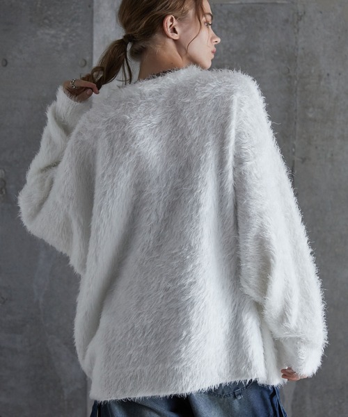 SERACE(セラス)の「【SERACE】Loose wide feather yarn volume Knit / ルーズワイドフェザーヤーンボリュームニット(ニット/セーター・メンズ・ブラック×ホワイト/ホワイト/ブラック・L/M/S)」の6枚目の写真