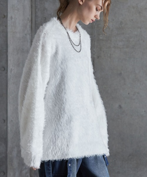 SERACE(セラス)の「【SERACE】Loose wide feather yarn volume Knit / ルーズワイドフェザーヤーンボリュームニット(ニット/セーター・メンズ・ブラック×ホワイト/ホワイト/ブラック・L/M/S)」の8枚目の写真