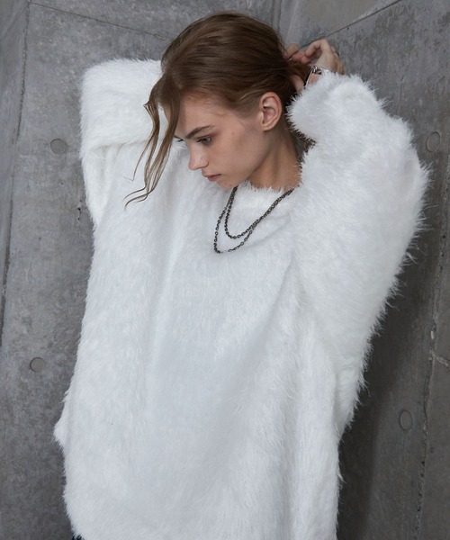SERACE(セラス)の「【SERACE】Loose wide feather yarn volume Knit / ルーズワイドフェザーヤーンボリュームニット(ニット/セーター・メンズ・ブラック×ホワイト/ホワイト/ブラック・L/M/S)」の9枚目の写真
