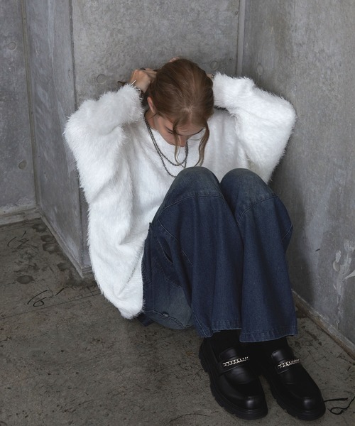 SERACE(セラス)の「【SERACE】Loose wide feather yarn volume Knit / ルーズワイドフェザーヤーンボリュームニット(ニット/セーター・メンズ・ブラック×ホワイト/ホワイト/ブラック・L/M/S)」の10枚目の写真