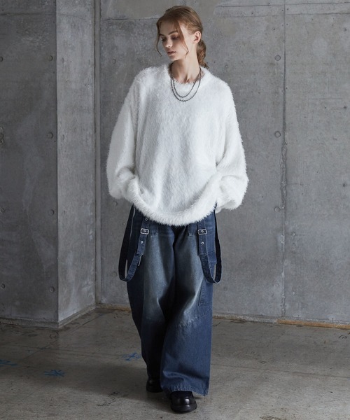 SERACE(セラス)の「【SERACE】Loose wide feather yarn volume Knit / ルーズワイドフェザーヤーンボリュームニット(ニット/セーター・メンズ・ブラック×ホワイト/ホワイト/ブラック・L/M/S)」の13枚目の写真