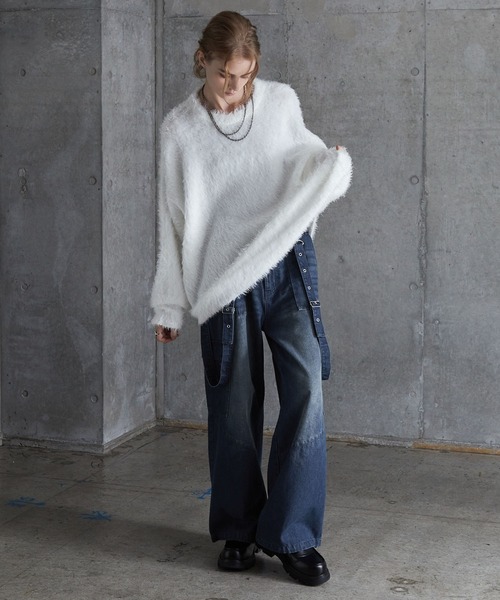SERACE(セラス)の「【SERACE】Loose wide feather yarn volume Knit / ルーズワイドフェザーヤーンボリュームニット(ニット/セーター・メンズ・ブラック×ホワイト/ホワイト/ブラック・L/M/S)」の14枚目の写真