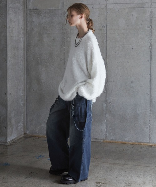 SERACE(セラス)の「【SERACE】Loose wide feather yarn volume Knit / ルーズワイドフェザーヤーンボリュームニット(ニット/セーター・メンズ・ブラック×ホワイト/ホワイト/ブラック・L/M/S)」の16枚目の写真