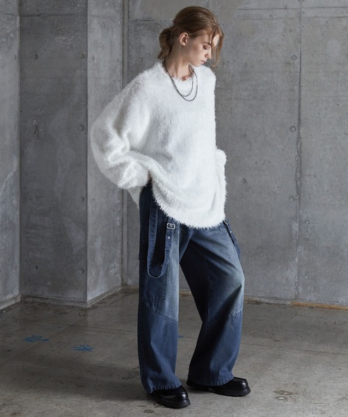 SERACE(セラス)の「【SERACE】Loose wide feather yarn volume Knit / ルーズワイドフェザーヤーンボリュームニット(ニット/セーター・メンズ・ブラック×ホワイト/ホワイト/ブラック・L/M/S)」の19枚目の写真