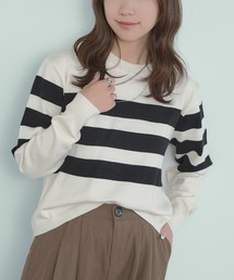 【定番柄】太幅ボーダー柄 クルーネックニット
