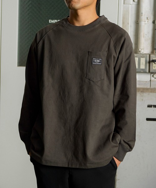 BIG MIKE(ビッグマイク)の「BIG MIKE 10オンス スリー ポケット L/S TEE(Tシャツ/カットソー・メンズ・アッシュグレー/モスグリーン/スミクロ・X-LARGE/MEDIUM/LARGE)」の1枚目の写真