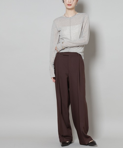 NANO universe（ナノユニバース）の「ワンタックセンタープレスストレートパンツ(セットアップ可)（スラックス・レディース・ブラウン/ベージュ/ブラック・FREE）」の2枚目の写真