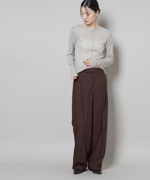 NANO universe（ナノユニバース）の「ワンタックセンタープレスストレートパンツ(セットアップ可)（スラックス・レディース・ブラウン/ベージュ/ブラック・FREE）」の22枚目の写真