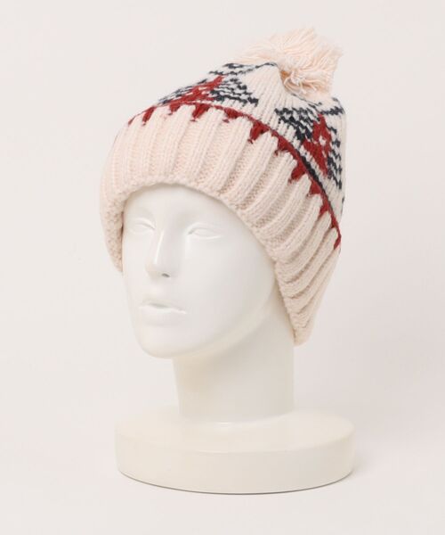 セール】【秋冬新作】ポンポン付きノルディック柄ニット帽（ニット