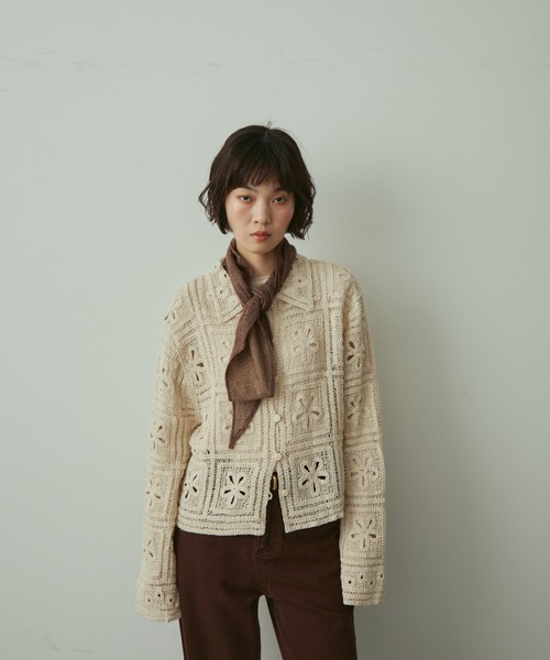 SHO KURASHINA】 FLOWERクロシェ Cotton Knit flower crochet knit
