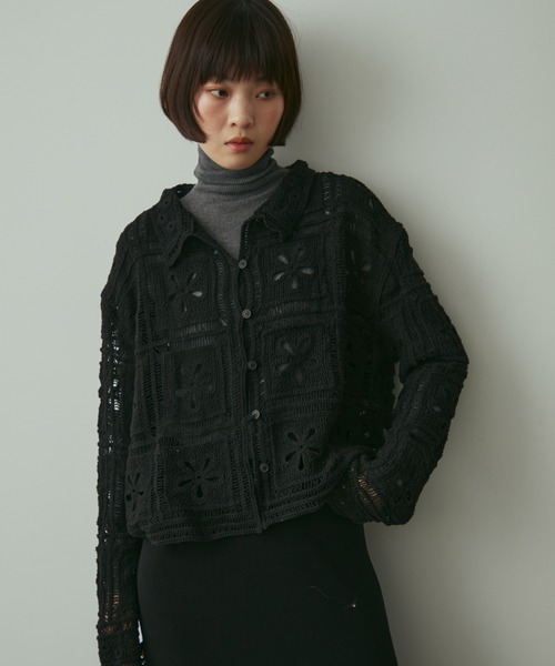 SHO KURASHINA】 FLOWERクロシェ Cotton Knit flower crochet knit
