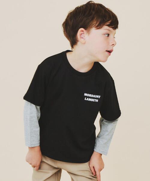 THE SHOP TK （ザ ショップ ティーケー ）の「【110－160】レイヤード風デニムアップリケロンTee（Tシャツ/カットソー・キッズ・スミクロ/ブラック/アイボリー/ブルー・14/13/12/11/16/15 ）」の2枚目の写真