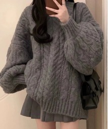 ampm（エーエムピーエム）の「ケーブルニット×プリーツスカート セットアップ（ニット/セーター）」