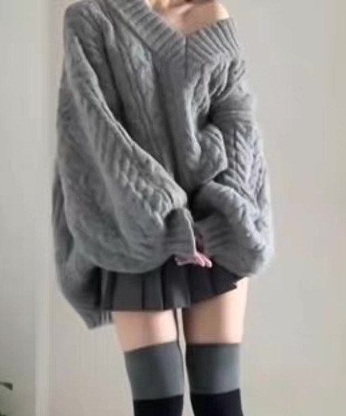 ampm(エーエムピーエム)の「ケーブルニット×プリーツスカート セットアップ(ニット/セーター・レディース・グレー・M/S/L)」の20枚目の写真