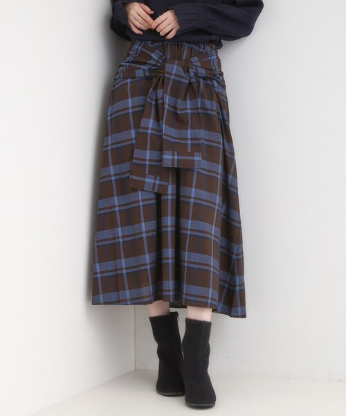 SHOO・LA・RUE（シューラルー）の「【S-LL／2WAY】取り外しのできる シャツ腰巻パーツつきチェック柄スカート（スカート・レディース・ダークブラウン系1/ブラック系1・01/02/03/04）」の2枚目の写真