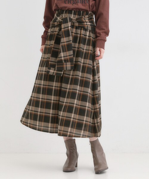 SHOO・LA・RUE（シューラルー）の「【S-LL／2WAY】取り外しのできる シャツ腰巻パーツつきチェック柄スカート（スカート・レディース・ダークブラウン系1/ブラック系1・01/02/03/04）」の3枚目の写真