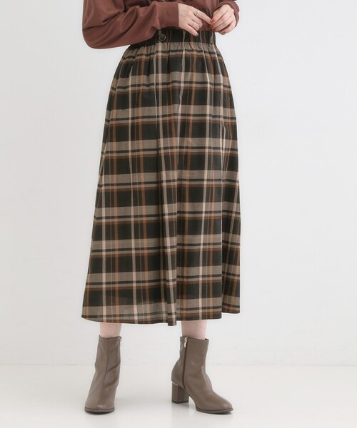 SHOO・LA・RUE（シューラルー）の「【S-LL／2WAY】取り外しのできる シャツ腰巻パーツつきチェック柄スカート（スカート・レディース・ダークブラウン系1/ブラック系1・01/02/03/04）」の5枚目の写真