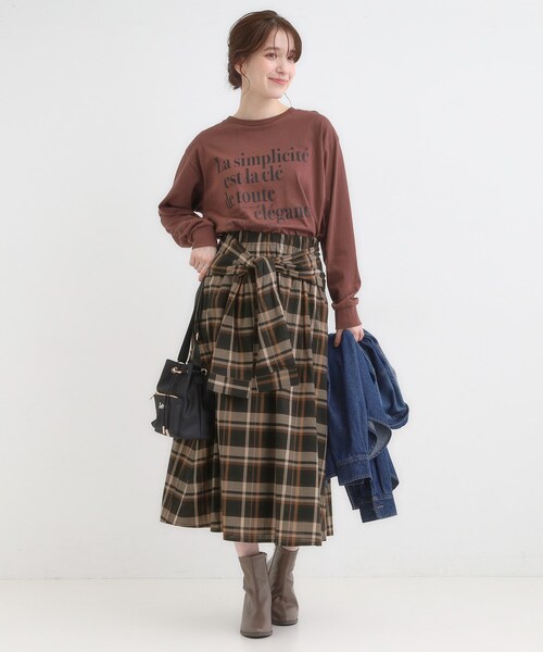 SHOO・LA・RUE（シューラルー）の「【S-LL／2WAY】取り外しのできる シャツ腰巻パーツつきチェック柄スカート（スカート・レディース・ダークブラウン系1/ブラック系1・01/02/03/04）」の7枚目の写真