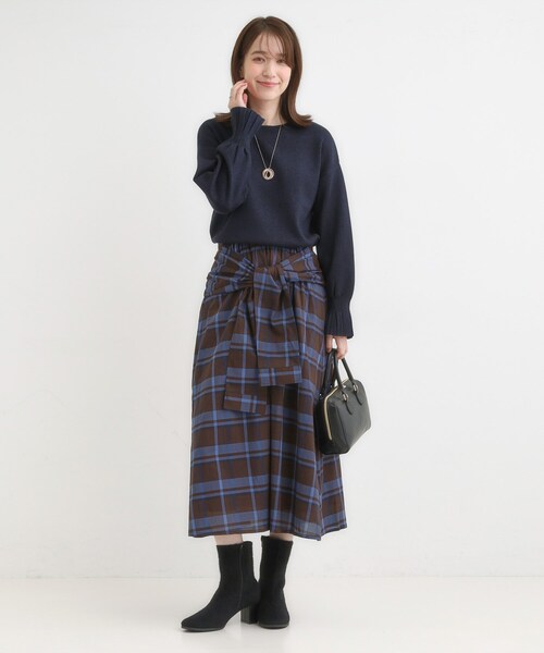 SHOO・LA・RUE（シューラルー）の「【S-LL／2WAY】取り外しのできる シャツ腰巻パーツつきチェック柄スカート（スカート・レディース・ダークブラウン系1/ブラック系1・01/02/03/04）」の14枚目の写真