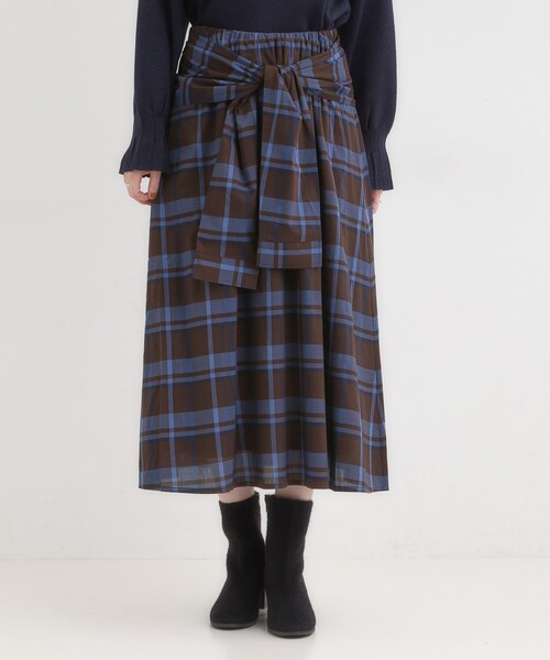 SHOO・LA・RUE（シューラルー）の「【S-LL／2WAY】取り外しのできる シャツ腰巻パーツつきチェック柄スカート（スカート・レディース・ダークブラウン系1/ブラック系1・01/02/03/04）」の17枚目の写真