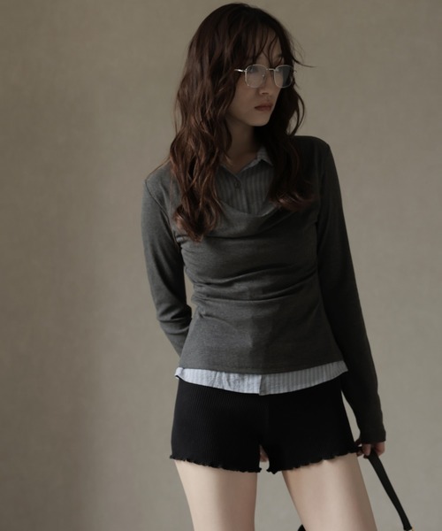 Ulysses（ユリシス）の「シャツレイヤード風デザインカットソー（Tシャツ/カットソー・レディース・グレー/チャコール・F）」の8枚目の写真