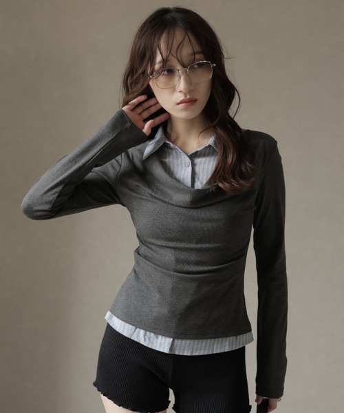 Ulysses（ユリシス）の「シャツレイヤード風デザインカットソー（Tシャツ/カットソー・レディース・グレー/チャコール・F）」の13枚目の写真