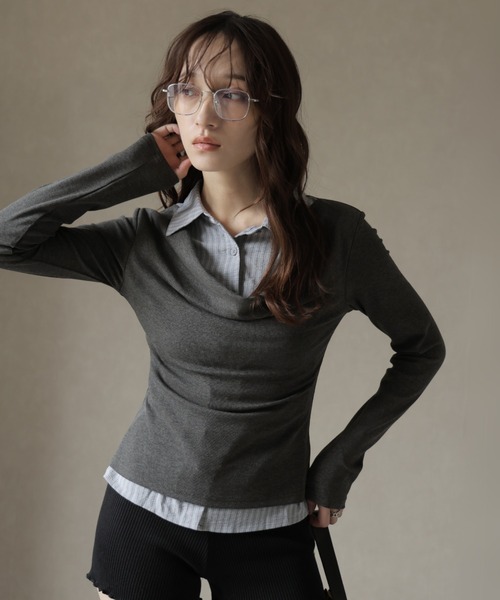 Ulysses（ユリシス）の「シャツレイヤード風デザインカットソー（Tシャツ/カットソー・レディース・グレー/チャコール・F）」の14枚目の写真