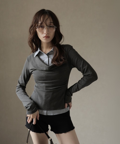 Ulysses（ユリシス）の「シャツレイヤード風デザインカットソー（Tシャツ/カットソー・レディース・グレー/チャコール・F）」の16枚目の写真