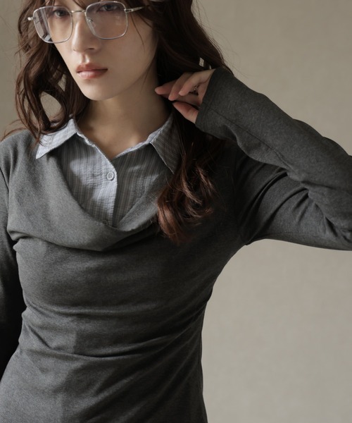 Ulysses（ユリシス）の「シャツレイヤード風デザインカットソー（Tシャツ/カットソー・レディース・グレー/チャコール・F）」の18枚目の写真