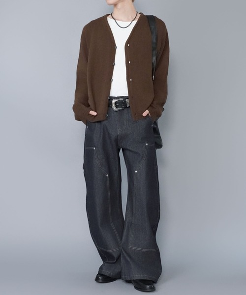 【最終値下げ、古着、短丈】モヘアカーディガン ZIP FIVE -White Line- カーディガン 「White Line」 モヘアライク