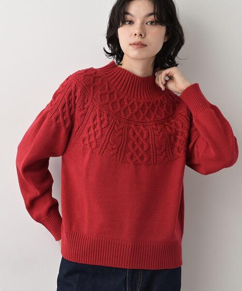 Dessin（デッサン）の「【着映え/洗える】求心ケーブル編みハイネックニット（ニット/セーター・レディース・アイボリー/ライトグレー/ワインレッド/ネイビー・00/01/02/03）」の4枚目の写真