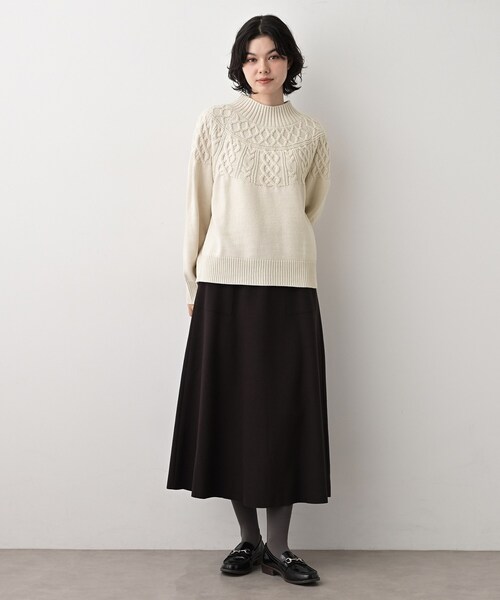 Dessin（デッサン）の「【着映え/洗える】求心ケーブル編みハイネックニット（ニット/セーター・レディース・アイボリー/ライトグレー/ワインレッド/ネイビー・00/01/02/03）」の7枚目の写真