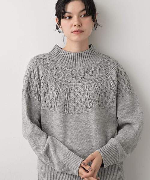 Dessin（デッサン）の「【着映え/洗える】求心ケーブル編みハイネックニット（ニット/セーター・レディース・アイボリー/ライトグレー/ワインレッド/ネイビー・00/01/02/03）」の9枚目の写真