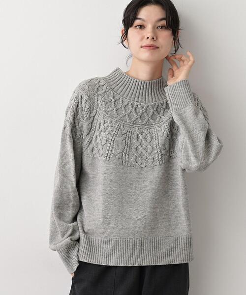 Dessin（デッサン）の「【着映え/洗える】求心ケーブル編みハイネックニット（ニット/セーター・レディース・アイボリー/ライトグレー/ワインレッド/ネイビー・00/01/02/03）」の10枚目の写真