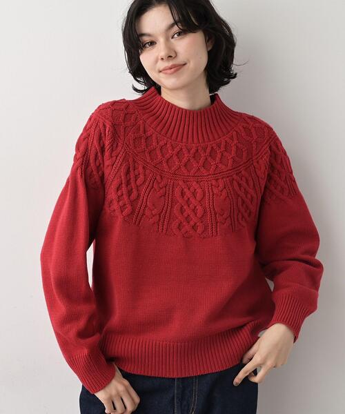 Dessin（デッサン）の「【着映え/洗える】求心ケーブル編みハイネックニット（ニット/セーター・レディース・アイボリー/ライトグレー/ワインレッド/ネイビー・00/01/02/03）」の13枚目の写真