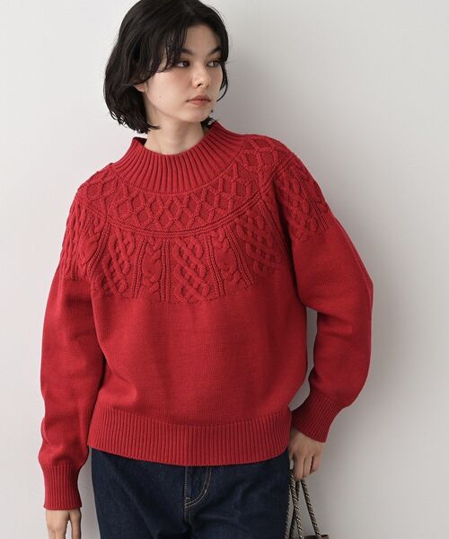 Dessin（デッサン）の「【着映え/洗える】求心ケーブル編みハイネックニット（ニット/セーター・レディース・アイボリー/ライトグレー/ワインレッド/ネイビー・00/01/02/03）」の14枚目の写真