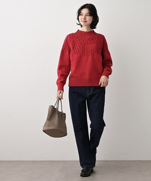 Dessin（デッサン）の「【着映え/洗える】求心ケーブル編みハイネックニット（ニット/セーター・レディース・アイボリー/ライトグレー/ワインレッド/ネイビー・00/01/02/03）」の15枚目の写真