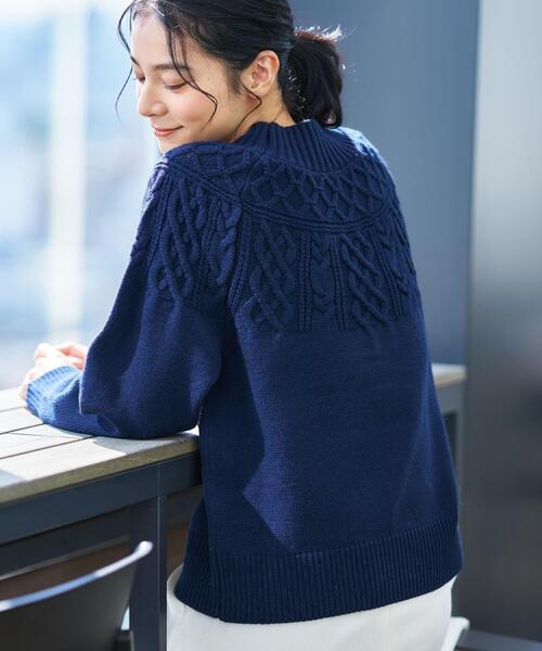 Dessin（デッサン）の「【着映え/洗える】求心ケーブル編みハイネックニット（ニット/セーター・レディース・アイボリー/ライトグレー/ワインレッド/ネイビー・00/01/02/03）」の18枚目の写真
