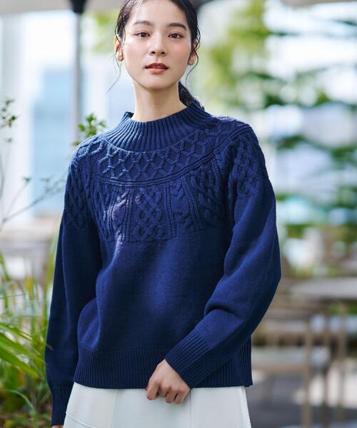 Dessin（デッサン）の「【着映え/洗える】求心ケーブル編みハイネックニット（ニット/セーター・レディース・アイボリー/ライトグレー/ワインレッド/ネイビー・00/01/02/03）」の19枚目の写真