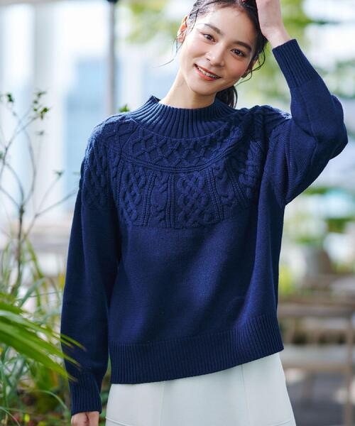 Dessin（デッサン）の「【着映え/洗える】求心ケーブル編みハイネックニット（ニット/セーター・レディース・アイボリー/ライトグレー/ワインレッド/ネイビー・00/01/02/03）」の20枚目の写真