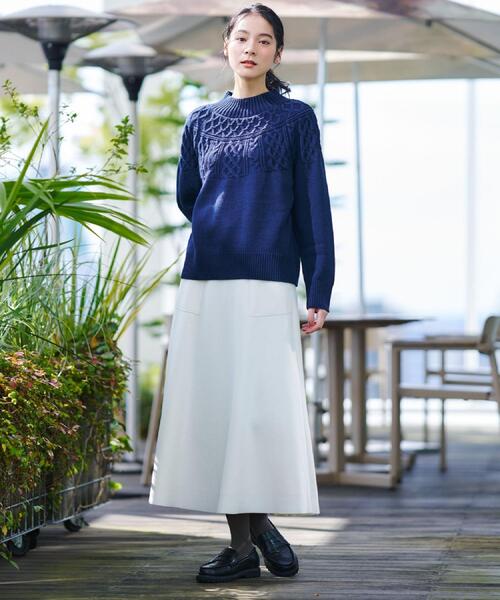 Dessin（デッサン）の「【着映え/洗える】求心ケーブル編みハイネックニット（ニット/セーター・レディース・アイボリー/ライトグレー/ワインレッド/ネイビー・00/01/02/03）」の21枚目の写真