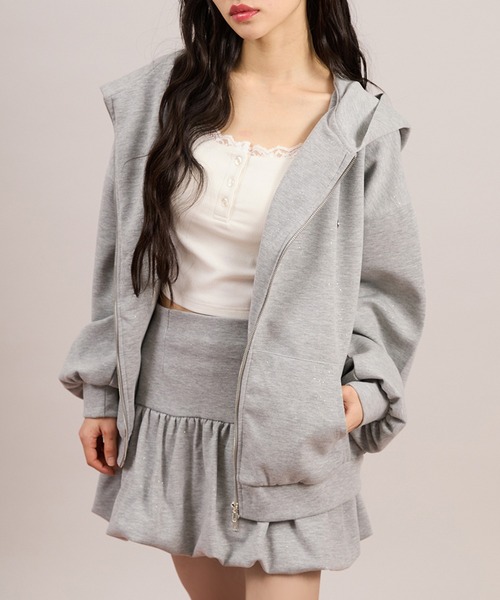 apres jour mignon（アプレジュールミニョン）の「【セットアップ着用可能】キラキラポンチパーカー（パーカー・レディース・ブラック/チャコールグレー/ネイビー/オフホワイト/杢グレー・SMALL/LARGE）」の4枚目の写真