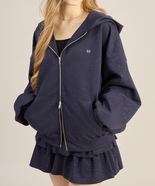 apres jour mignon（アプレジュールミニョン）の「【セットアップ着用可能】キラキラポンチパーカー（パーカー・レディース・ブラック/チャコールグレー/ネイビー/オフホワイト/杢グレー・SMALL/LARGE）」の5枚目の写真